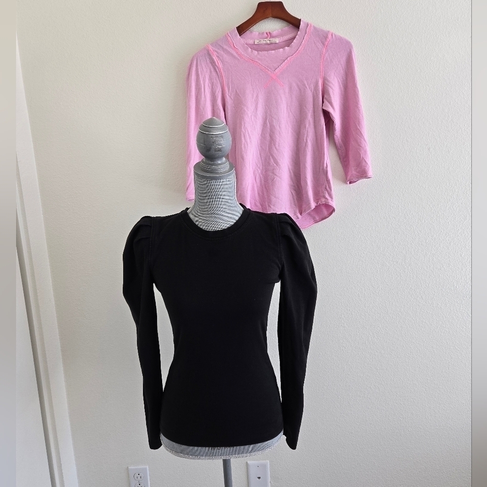 Two 2 Tops Free People Puff Shoulder‎ Black Top and Pink top size XS